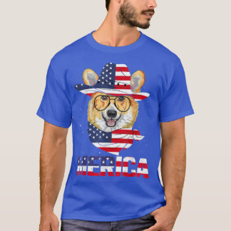 Corgi Dog American Flag Sunglasses Patriotic 4th J T-Shirt