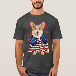 Corgi Dog American USA Flag 4th of July Dog Lover T-Shirt