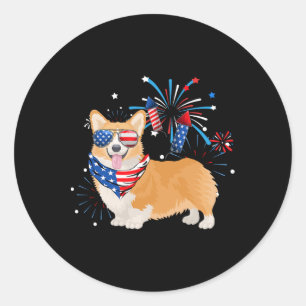 Corgi Dog American Usa Flag 4th Of July Men Women  Classic Round Sticker