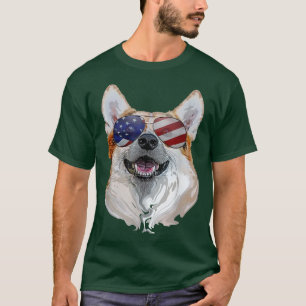 Corgi Dog American USA Flag 4th of July Pop Art Co T-Shirt