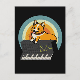 Corgi Dog Analogue Drum Machine Keyboard Synthesiz Postcard
