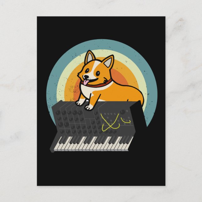 Corgi Dog Analogue Drum Machine Keyboard Synthesiz Postcard (Front)