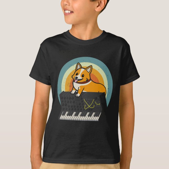 Corgi Dog Analogue Drum Machine Keyboard Synthesiz T-Shirt (Front)