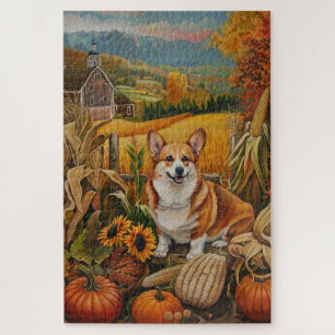 Corgi Dog Autumn Harvest Thanksgiving Jigsaw Puzzle