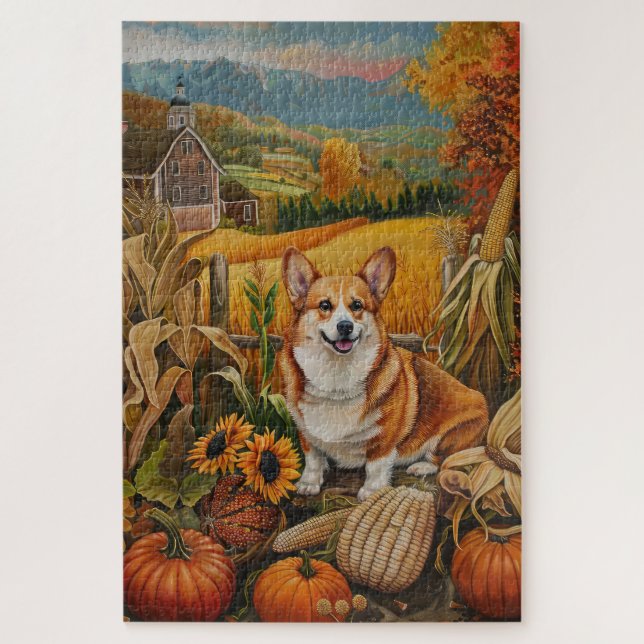 Corgi Dog Autumn Harvest Thanksgiving Jigsaw Puzzle (Vertical)