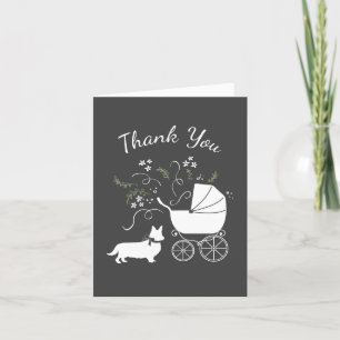 Corgi Dog Baby Shower Puppy Gray Welsh Pembroke Thank You Card