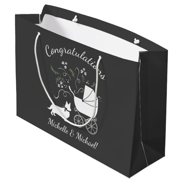 Corgi Dog Baby Shower Puppy Grey Welsh Pembroke Large Gift Bag (Back Angled)