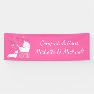 Corgi Dog Baby Shower Puppy Grey Welsh Pink Girl Banner