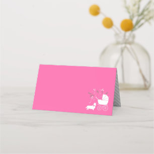 Corgi Dog Baby Shower Puppy Grey Welsh Pink Girl Place Card
