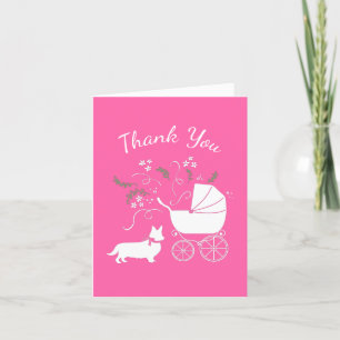 Corgi Dog Baby Shower Puppy Grey Welsh Pink Girl Thank You Card