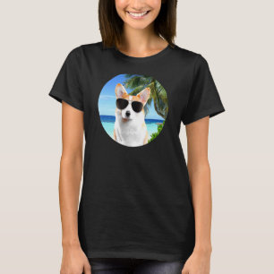 Corgi Dog Beach Palm Trees Tropical Cute Animal T-Shirt