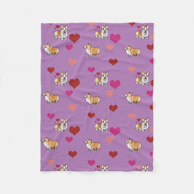 Corgi Dog Blanket Purple With Hearts (Front)