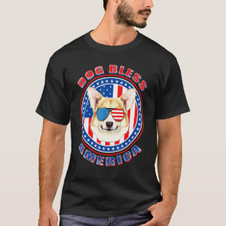 Corgi Dog Bless America Flag Usa Patriotic 4th Of T-Shirt