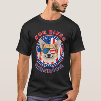 Corgi Dog Bless America Flag USA Patriotic 4th Of  T-Shirt