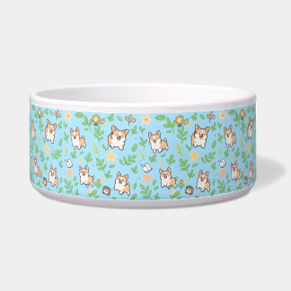 Corgi Dog Bowl Floral Spring Kawaii Pet Feeding Di