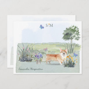 Corgi Dog Butterfly Meadow Monogram and Name Card