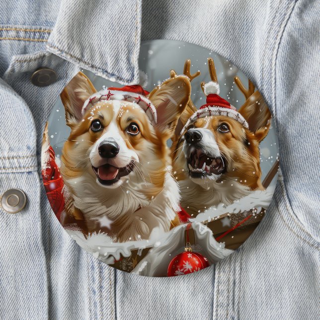 Corgi Dog Christmas Festive  6 Inch Round Button (In Situ)