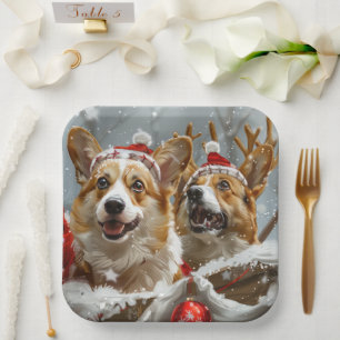 Corgi Dog Christmas Festive  Paper Plate