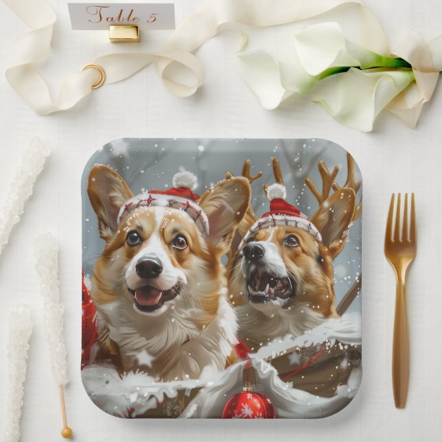 Corgi Dog Christmas Festive  Paper Plate (Wedding)