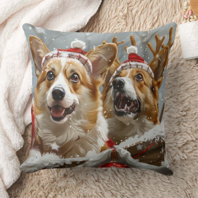 Corgi Dog Christmas Festive  Throw Pillow (Blanket)