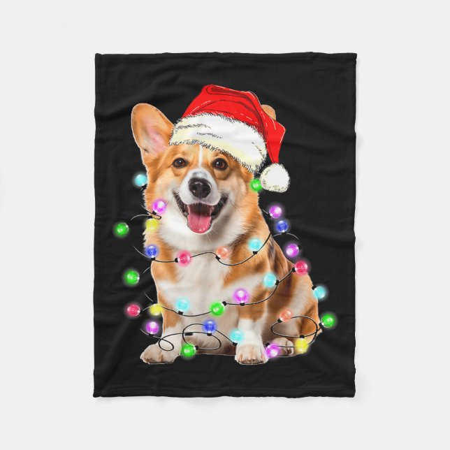 Corgi Dog Christmas Lights Pajama Funny  Fleece Blanket (Front)