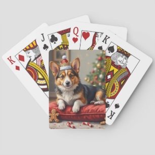 Corgi Dog Christmas Loaf with Santa Crown Art Playing Cards