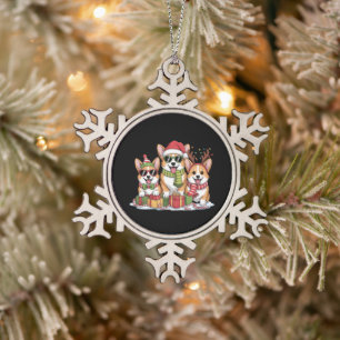 Corgi Dog Christmas Mom Dog Lover Holiday Gift Snowflake Pewter Christmas Ornament