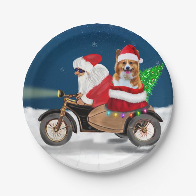 Corgi Dog Christmas Santa Claus  Paper Plate (Front)