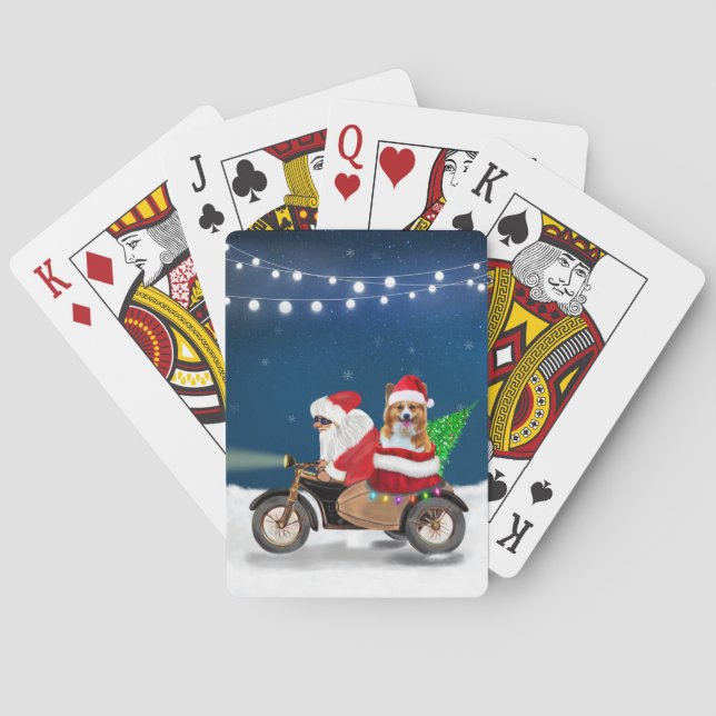 Corgi Dog Christmas Santa Claus  Playing Cards (Back)