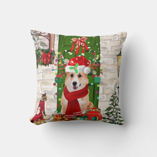 corgi Dog Christmas  Throw Pillow (Front)