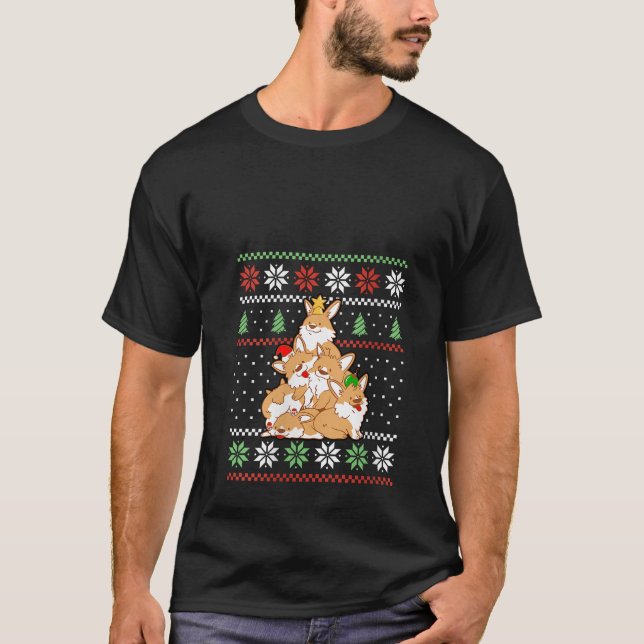 Corgi Dog Christmas Tree Animals Lover Funny Xmas  T-Shirt (Front)
