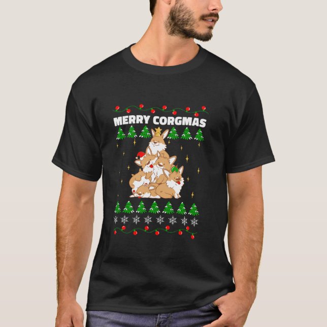 Corgi Dog Christmas Tree Animals Lover Funny Xmas  T-Shirt (Front)