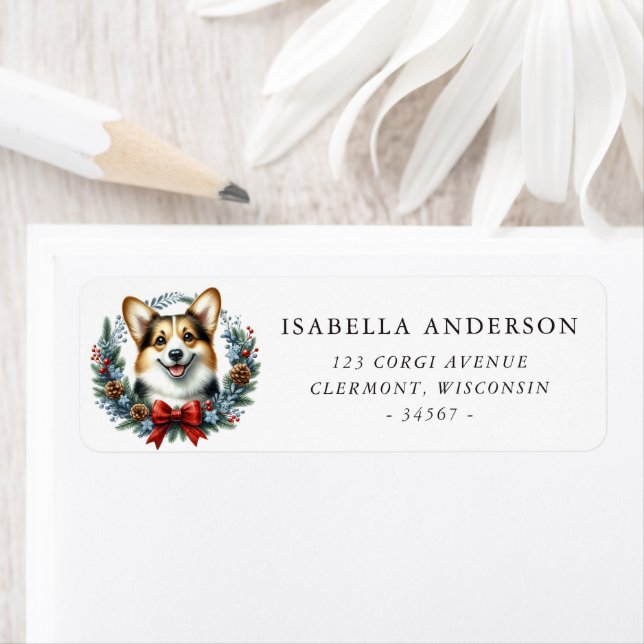 Corgi Dog Christmas Wreath Return Address (Insitu)