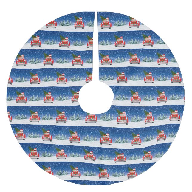Corgi Dog Driving Car In Snow Christmas  Brushed Polyester Tree Skirt (Front)