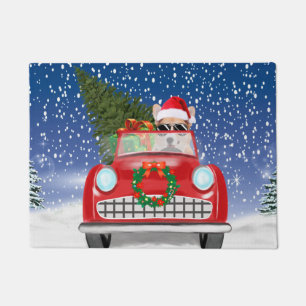 Corgi Dog Driving Car In Snow Christmas Doormat