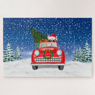 Corgi Dog Driving Car In Snow Christmas Jigsaw Puzzle