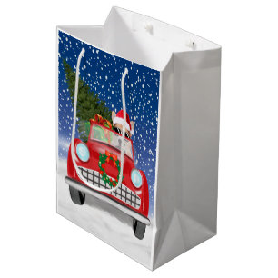 Corgi Dog Driving Car In Snow Christmas Medium Gift Bag
