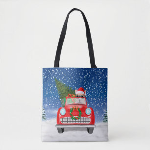 Corgi Dog Driving Car In Snow Christmas Tote Bag