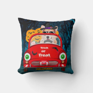 Corgi Dog Driving Car Scary Halloween Throw Pillow