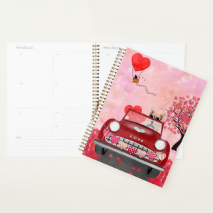 Corgi Dog Driving Car with Hearts Valentine's Planner