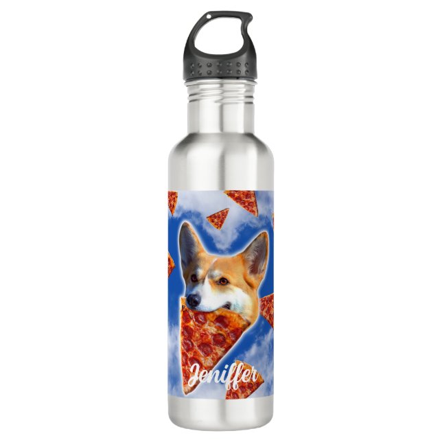 Corgi Dog Eating Pizza                             710 Ml Water Bottle (Front)