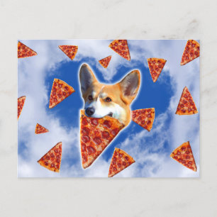 Corgi Dog Eating Pizza Postcard
