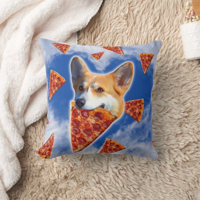 Corgi Dog Eating Pizza                             Throw Pillow (Blanket)