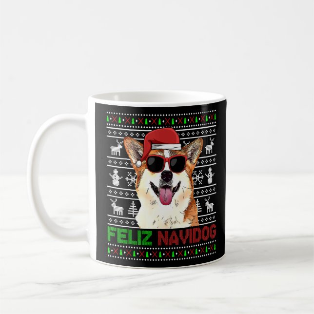 Corgi Dog Feliz Navidog Funny Christmas  Coffee Mug (Left)