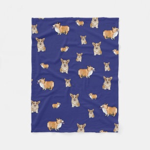 Corgi Dog Fleece Blanket Navy Blue