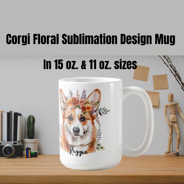 Corgi Dog Floral Sublimation Design Coffee Mug (Creator Uploaded)