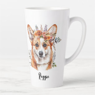 Corgi Dog Floral Sublimation Design Latte Mug