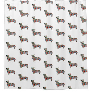 Corgi Dog Geometric Pattern Silhouette Plaid