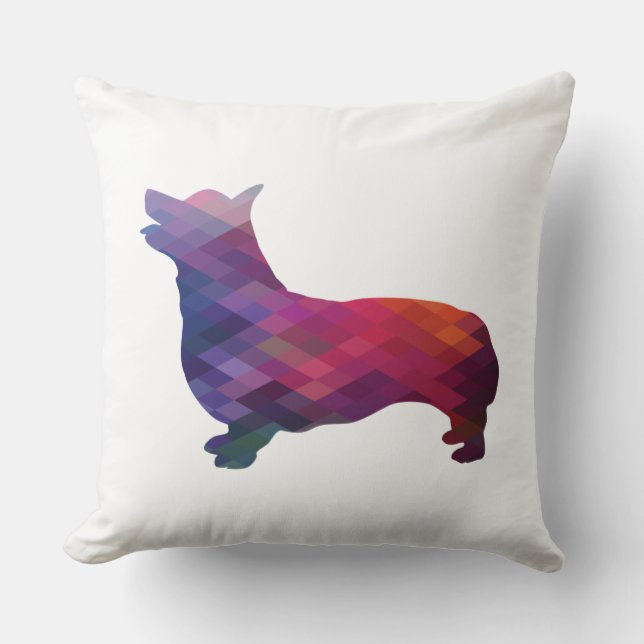 Corgi Dog Geometric Pattern Silhouette Purple Throw Pillow (Front)