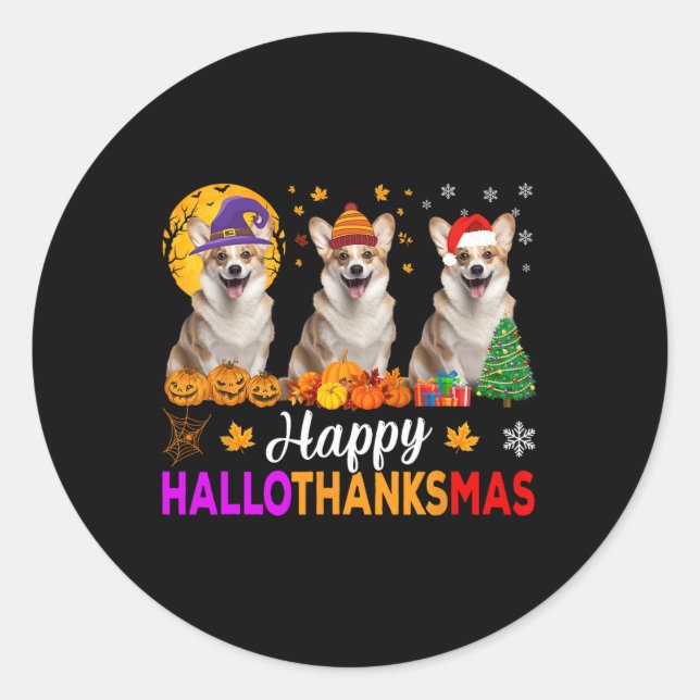 Corgi Dog Halloween Christmas Hallothanksmas  Classic Round Sticker (Front)